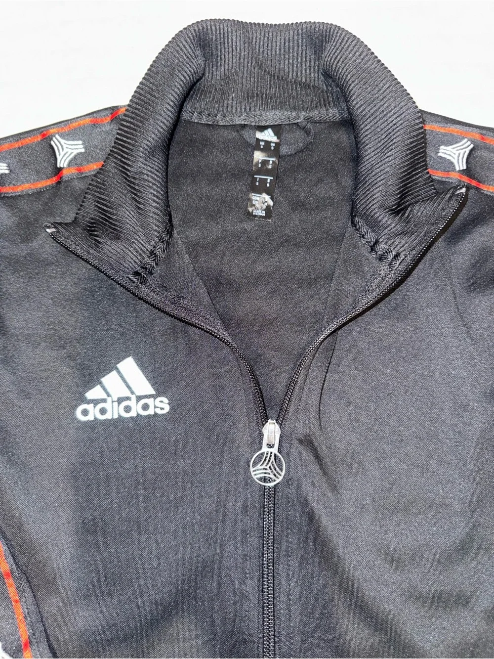 adidas Black Full-Zip Track Jacket with Red Shoulder Piping